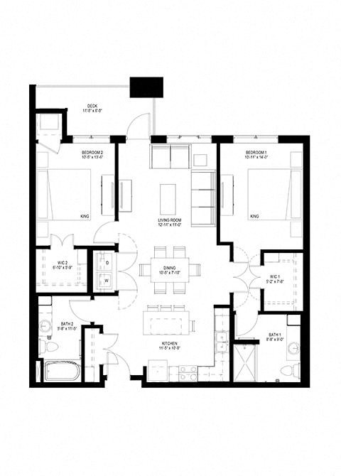 Floor plan for 2 beds, 2 baths, 1112 sqft